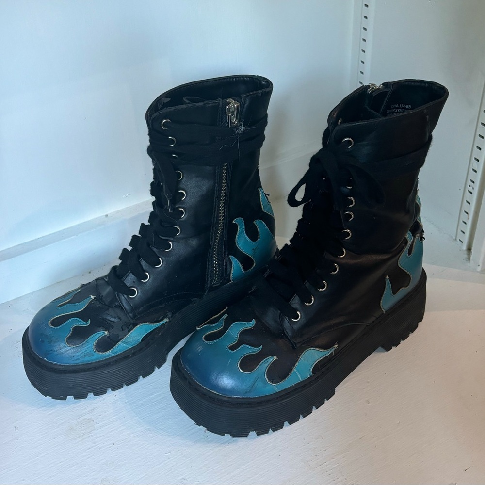 Dolls Kill blue frame combat boots
